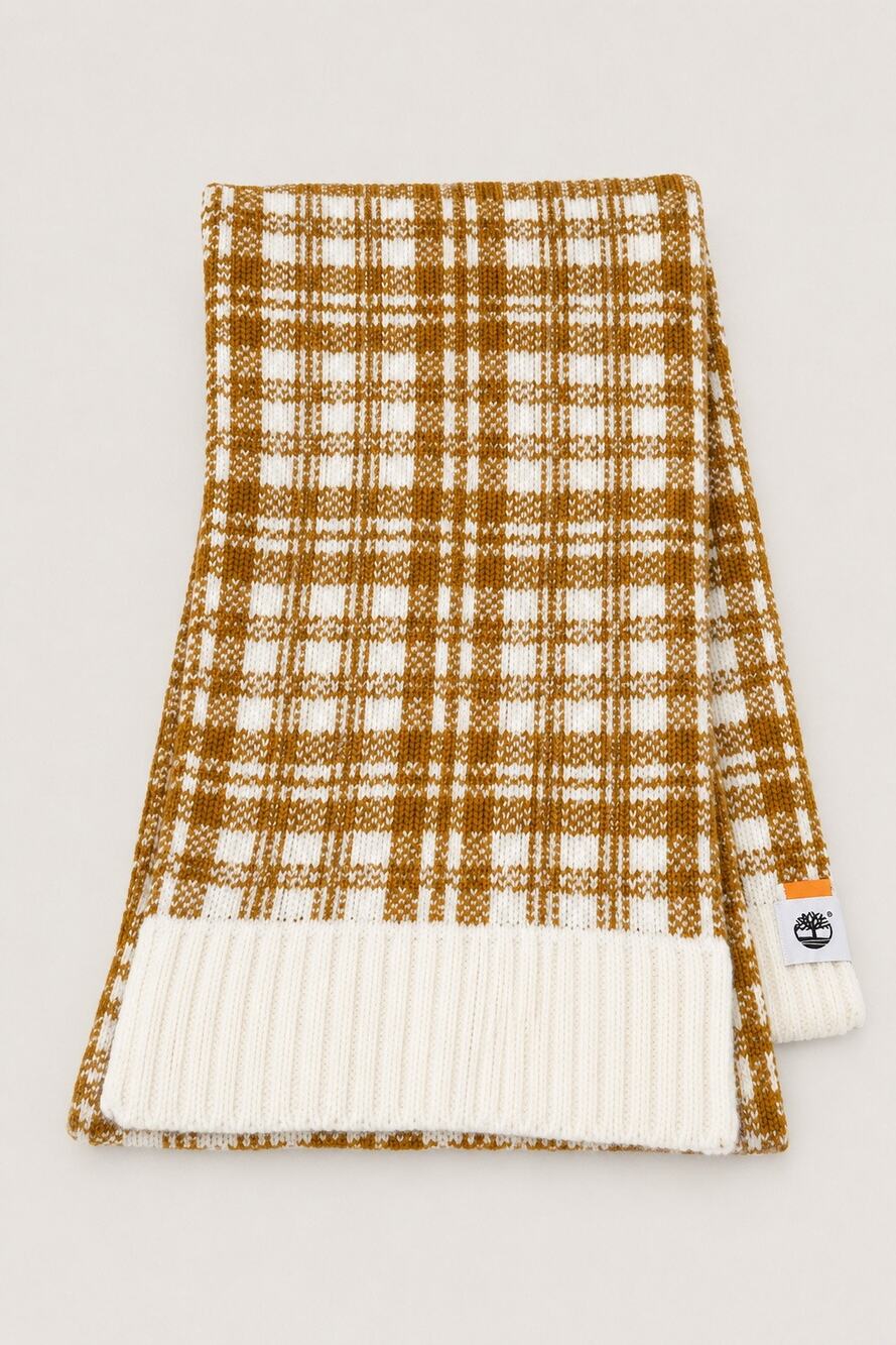 Timberland Plaid Knit Scarf Mustard Yellow Ivory NWT